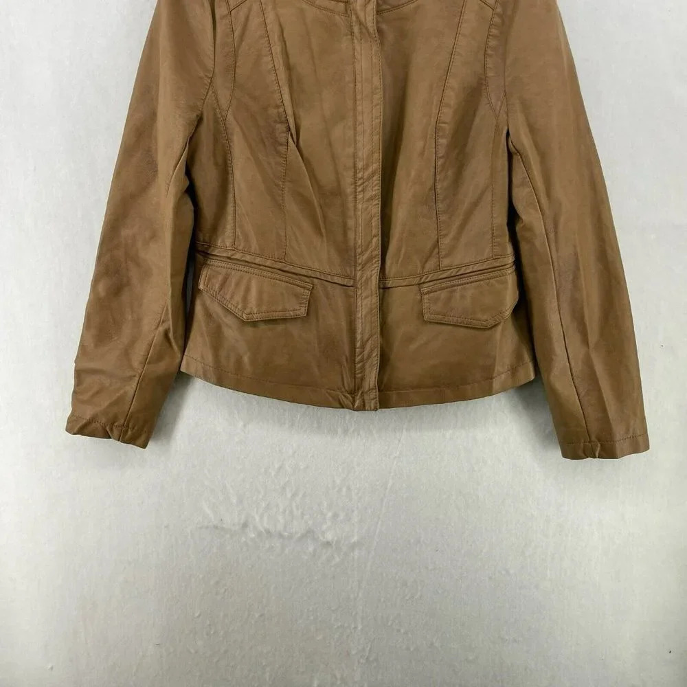 Alfani Jacket Women's Sz S Brown Camel Faux Leather Snake Print Lining Pockets - Picture 7 of 11